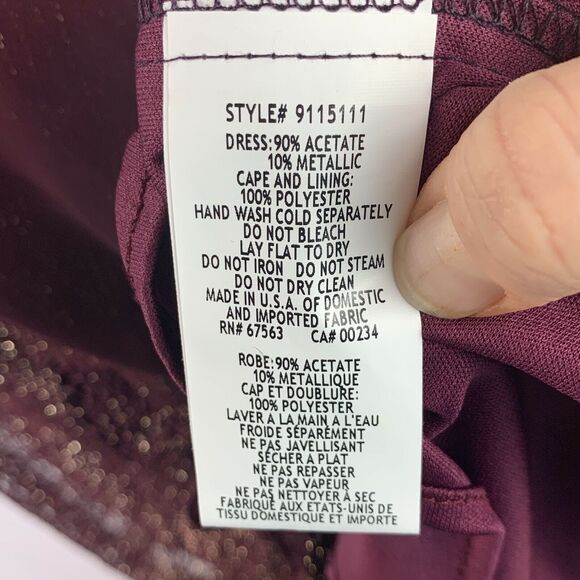 SLNY Burgundy Gold Lace Fringe Dress Attached Chiffon Cape NWOT Size 6 - Picture 9 of 9